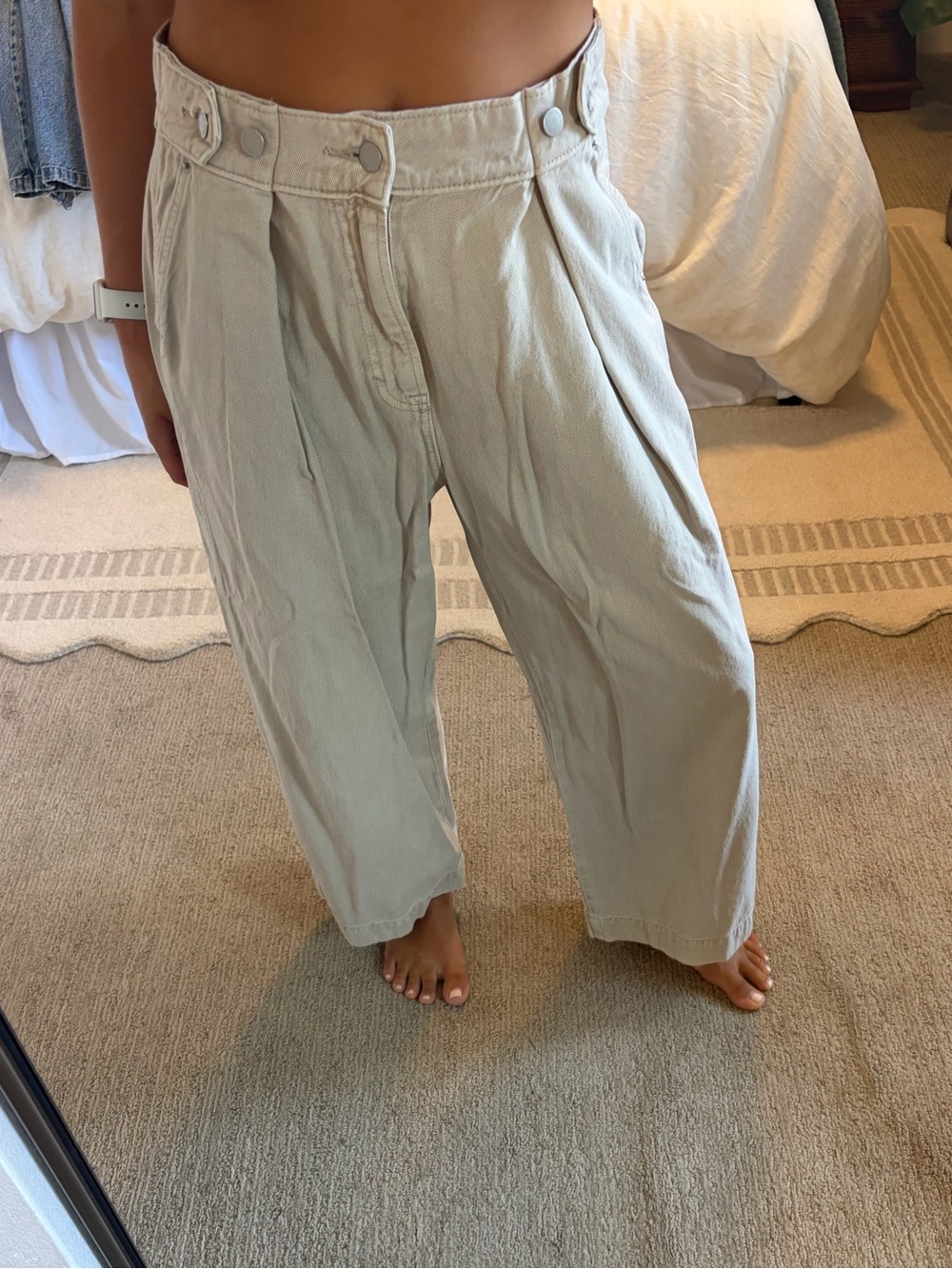 High-Waist Trouser Jeans - Light Beige